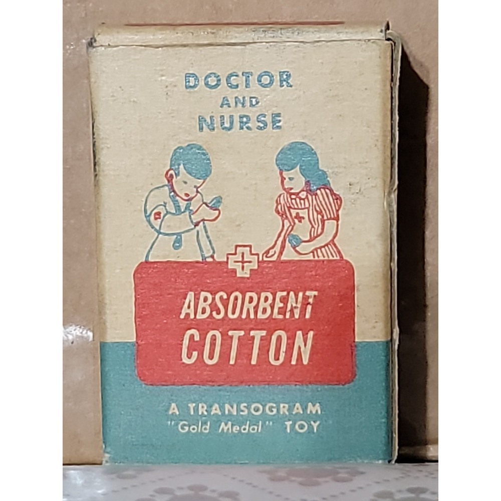 Vintage Doctor and Nurse Absorbent Cotton Box Transogram Gold Medal Toy